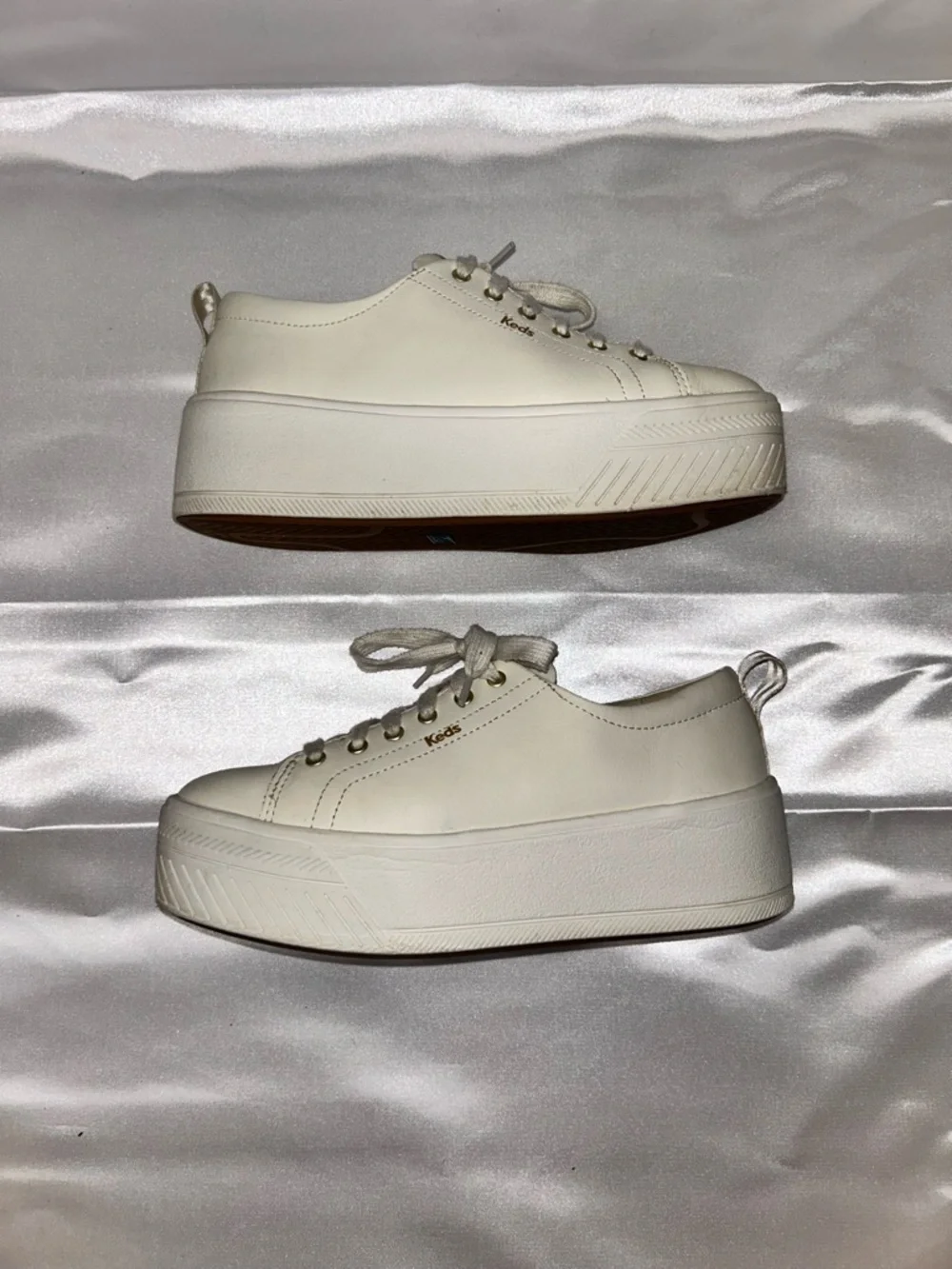 Keds Leather Cream Platform Lace-Up Sneakers | Size 7.5 EU 38 UK 5